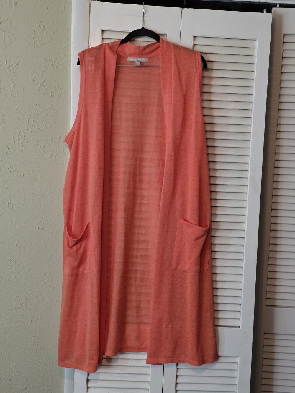 Woman Within Coral Open-Front Sleeveless Long Vest